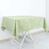 54"x54" Sage Green Polyester Square Tablecloth With Gold Foil Geometric Pattern