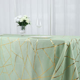 90Inchx132Inch Sage Green Rectangle Polyester Tablecloth With Gold Foil Geometric Pattern