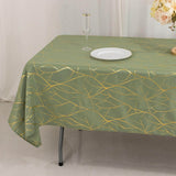 Dusty Sage Green Rectangle Polyester Tablecloth With Gold Foil Tree Branch Pattern - 60x102inch