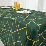 90inch x 156inch Hunter Emerald Green Rectangle Polyester Tablecloth Gold Foil Geometric Pattern