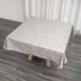 54inch x 54inch Silver Polyester Square Tablecloth With Gold Foil Geometric Pattern