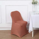 10 Pack Terracotta (Rust) Spandex Folding Slip On Chair Covers, Stretch Fitted Chair Covers