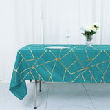 60"x102" Teal Rectangle Polyester Tablecloth With Gold Foil Geometric Pattern