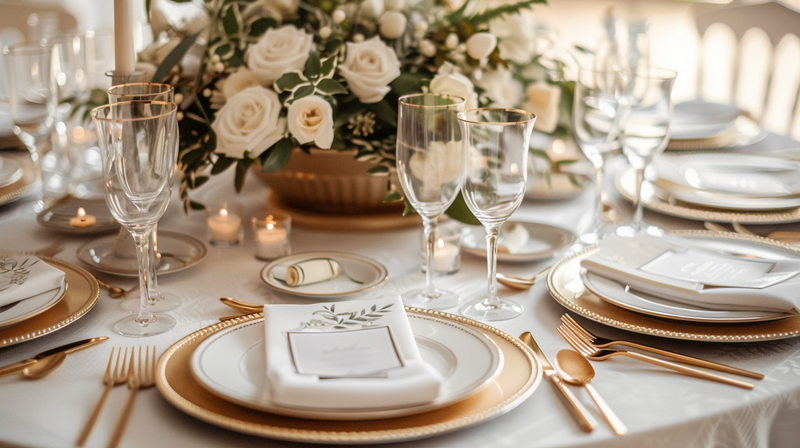 White table setting with bowls and glassware