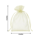 Sheer organza gift bag, 6 inches tall and 4 inches wide, with drawstring closure.