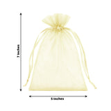 Yellow organza gift bag, 5x7 inches, with drawstring closure.