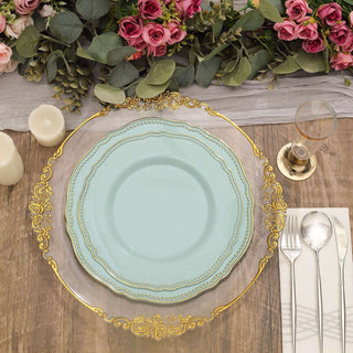 Elegant Jade and Gold Scalloped Rim Disposable Dinner Plates