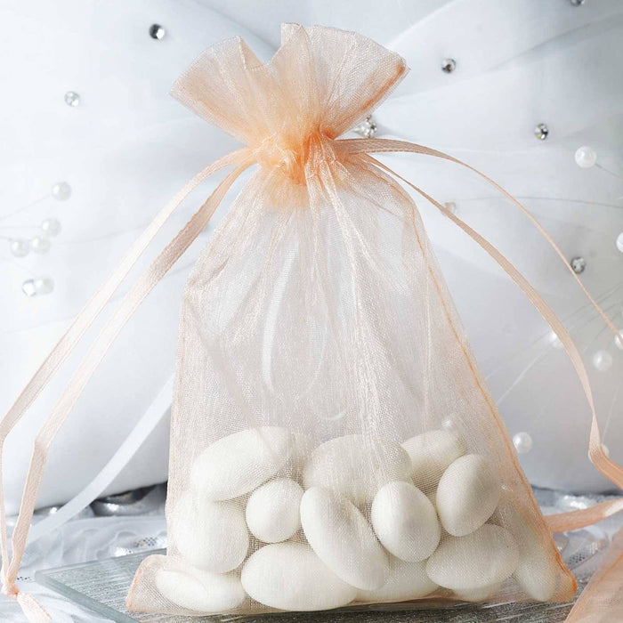 10 Pack | 4x6inch Peach Organza Drawstring Wedding Party Favor Gift Bags - Clearance SALE