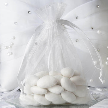 10 Pack | 4"x6" White Organza Drawstring Wedding Party Favor Gift Bags