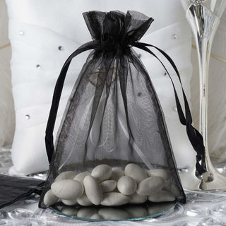 Elegant Black Organza Drawstring Bags for Wedding Party Favors