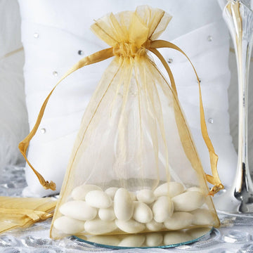 10 Pack 5"x7" Gold Organza Drawstring Wedding Party Favor Gift Bags