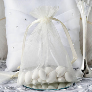 Elegant Ivory Organza Drawstring Bags for Wedding Party Favors