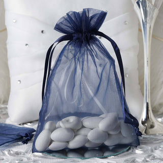 Navy Blue Organza Drawstring Wedding Favor Bags