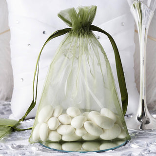 Elegant Olive Green Organza Drawstring Wedding Party Favor Gift Bags