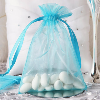 Turquoise Organza Drawstring Bags for Elegant Wedding Party Favors