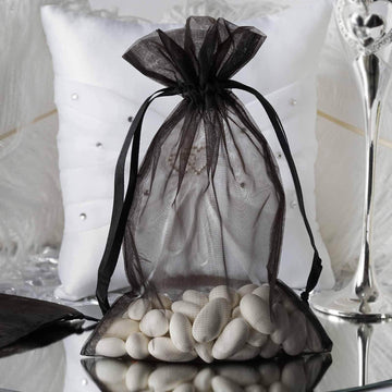 10 Pack 6"x9" Black Organza Drawstring Wedding Party Favor Gift Bags