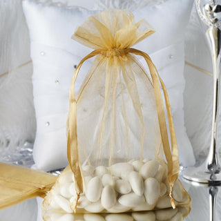 Elegant Gold Organza Drawstring Wedding Party Favor Gift Bags