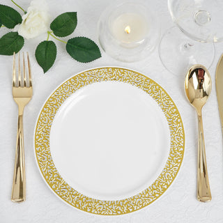 Elegant and Convenient Gold Lace Rim White Disposable Salad Plates