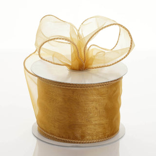 Elegant Gold Sheer Organza Wired Edge Ribbon for Stunning Event Decor