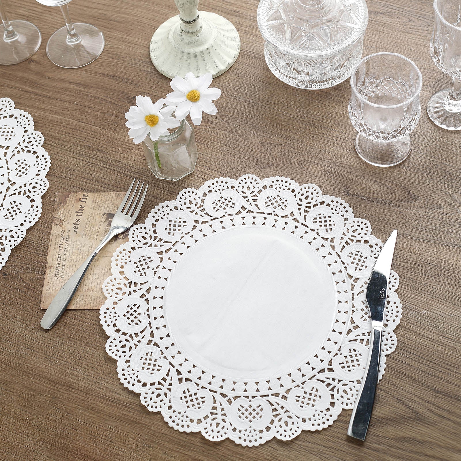 100 Pcs | 12 Round White Lace Paper Doilies, Food Grade Paper Placemats | by Tableclothsfactory