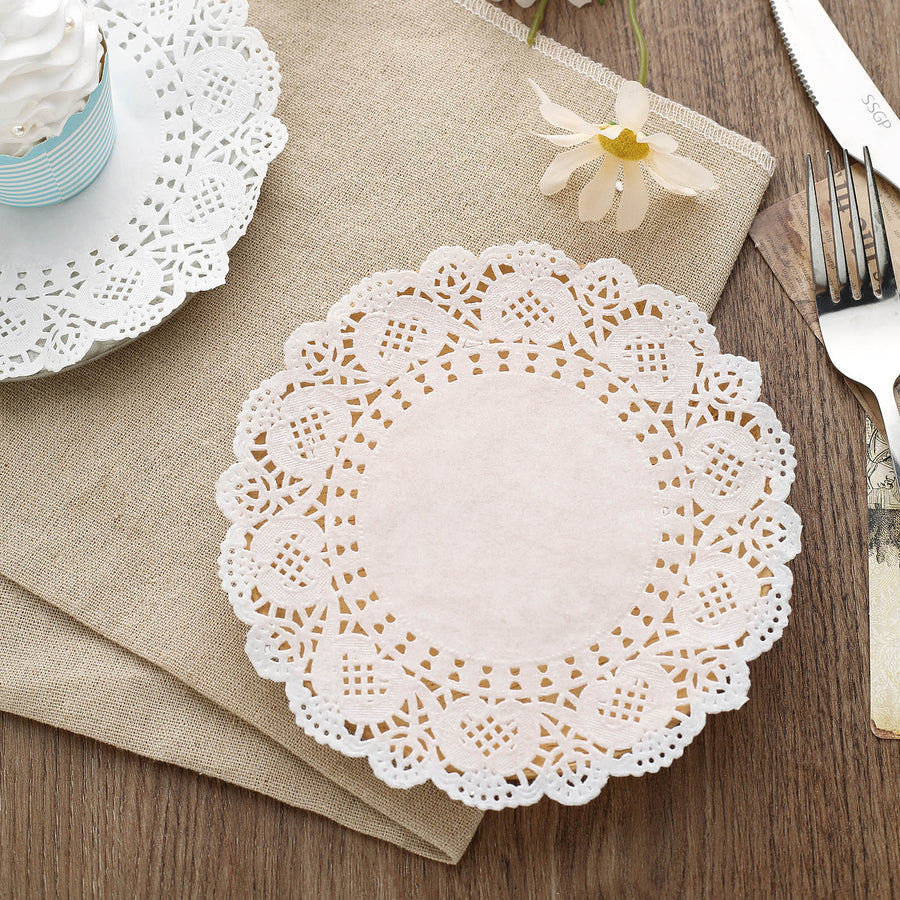100 Pcs | 6inch Round White Lace Paper Doilies, Food Grade Paper