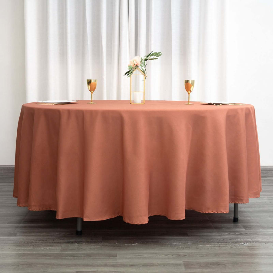 Terracotta (Rust) Seamless Polyester Round Tablecloth - 108inch