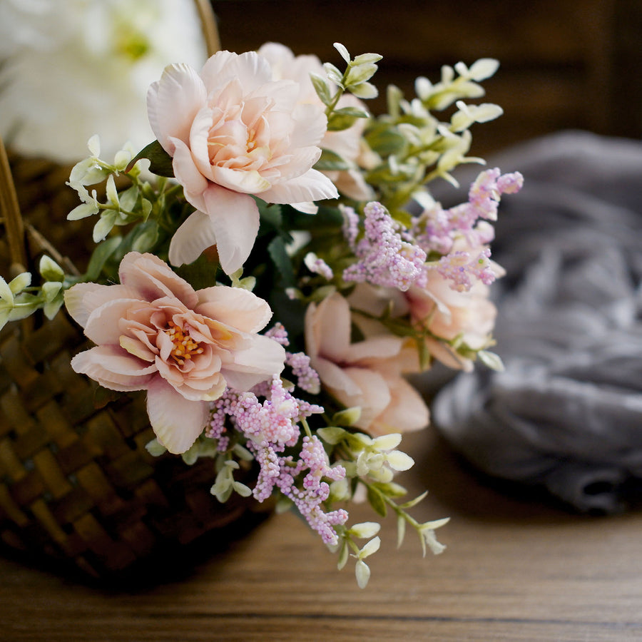 3 Bushes | 11inch Blush/Rose Gold Artificial Silk Peony Flower Bouquet Arrangement