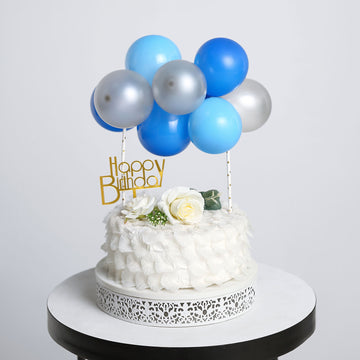 11 Pcs | Balloon Garland Cloud Cake Topper, Mini Cake Decorations - Light Blue, Royal Blue and Silver