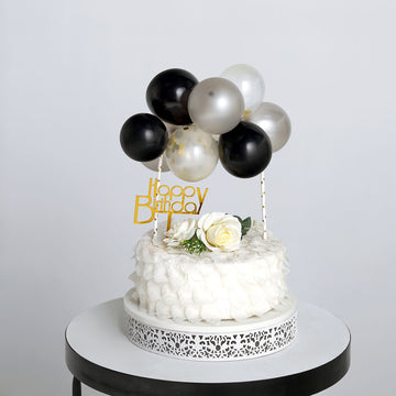 11 Pcs Confetti Balloon Cake Topper Kit, Mini Balloon Garland Cloud Cake Decorations - Black, Silver and Clear