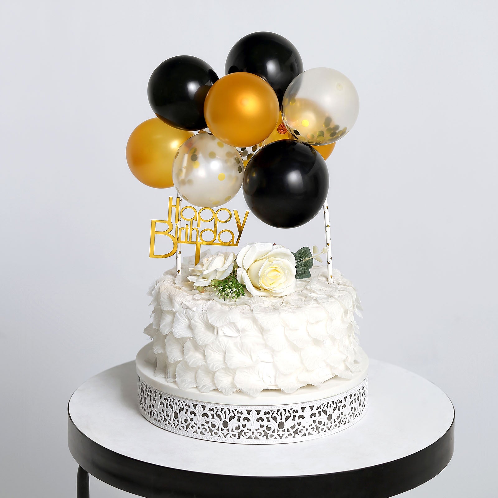 Confetti Balloon Cake Topper  BLACK + GOLD - Heaven's Sweetness Shop
