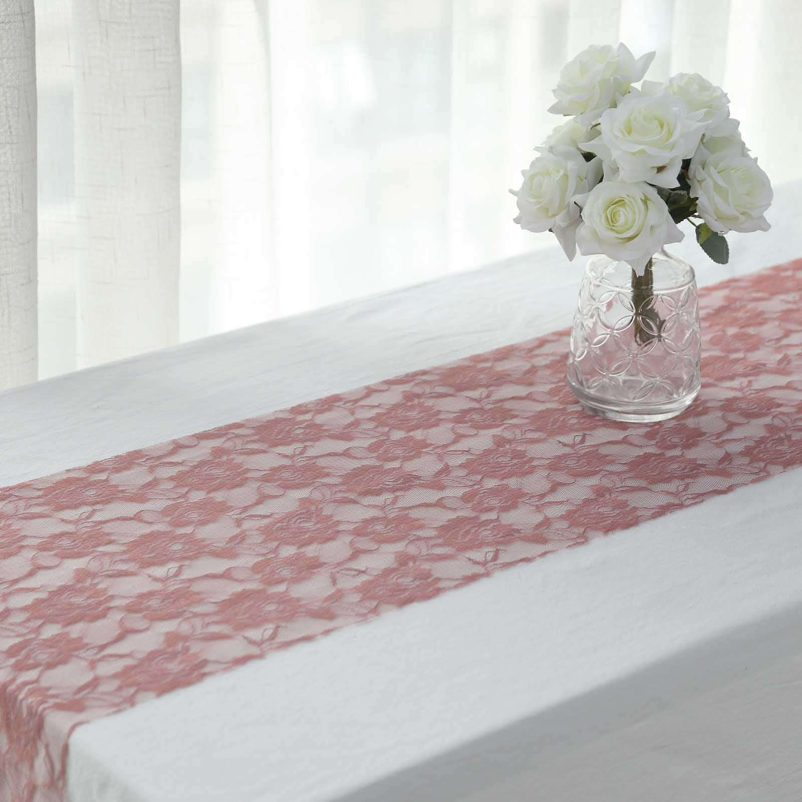 12x108 Dusty Rose Floral Lace Table Runner