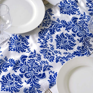 Elevate Your Event with the Royal Blue Taffeta Flocking Table Runner