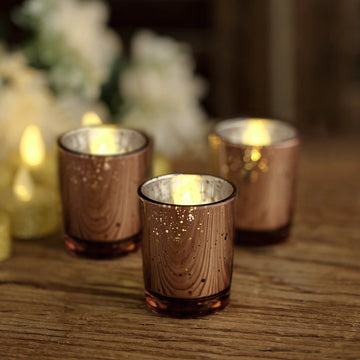 12 Pack 2" Rose Gold Mercury Glass Candle Holders, Votive Tealight Holders - Speckled Design