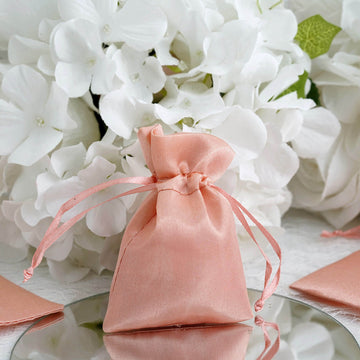 12 Pack 3" Dusty Rose Satin Drawstring Wedding Party Favor Gift Bags