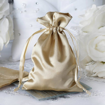 12 Pack | 4"x6" Champagne Satin Drawstring Wedding Party Favor Gift Bags