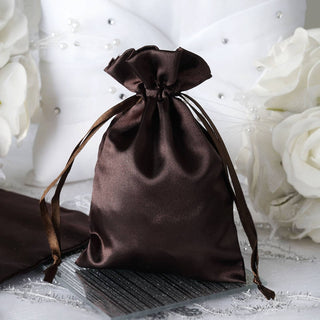 Glamorous Chocolate Satin Drawstring Wedding Party Favor Gift Bags