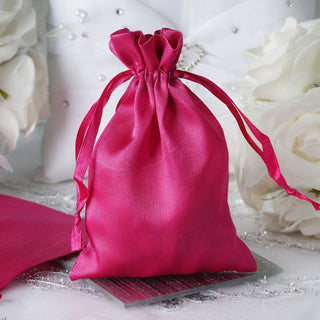 Glamorous Fuchsia Satin Drawstring Bags for Wedding Party Favors