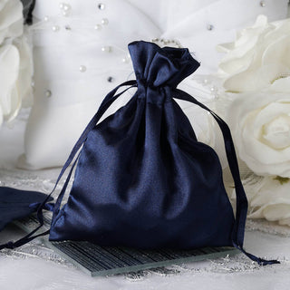 Navy Blue Satin Drawstring Wedding Party Favor Gift Bags