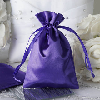 Purple Satin Drawstring Wedding Party Favor Gift Bags