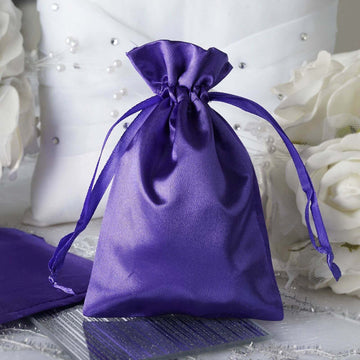 12 Pack 4"x6" Purple Satin Drawstring Wedding Party Favor Gift Bags