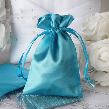 12 Pack | 4"x6" Turquoise Satin Drawstring Wedding Party Favor Gift Bags