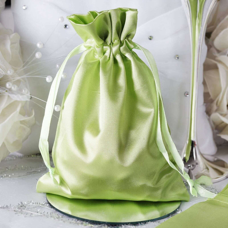 12 Pack | 5x7inch Apple Green Satin Drawstring Wedding Party Favor Gift Bags