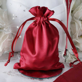 Burgundy Satin Drawstring Wedding Party Favor Gift Bags