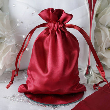 12 Pack 5"x7" Burgundy Satin Drawstring Wedding Party Favor Gift Bags