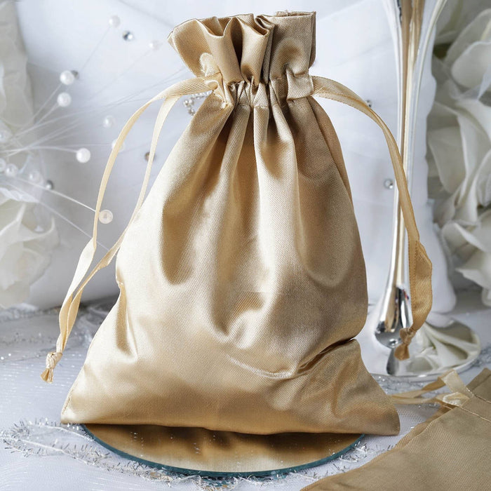 12 Pack | 5x7inch Champagne Satin Drawstring Wedding Party Favor Gift Bags