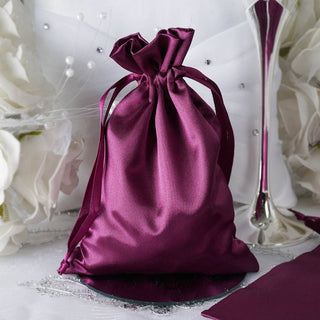 Elegant Eggplant Satin Drawstring Wedding Party Favor Gift Bags