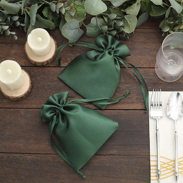 12 Pack 5"x7" Hunter Emerald Green Satin Wedding Party Favor Bags, Drawstring Pouch Gift Bags