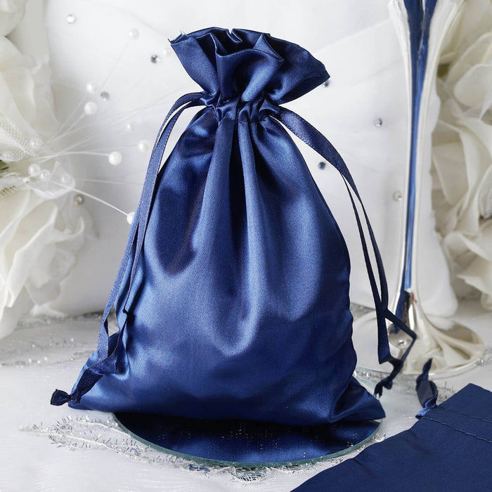 12 Pack | 5x7inch Navy Blue Satin Drawstring Wedding Party Favor Gift Bags