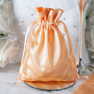 12 Pack 5"x7" Peach Satin Drawstring Wedding Party Favor Gift Bags