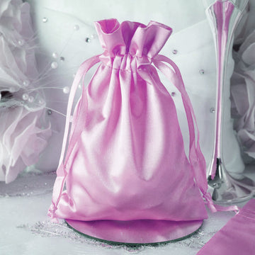 12 Pack 5"x7" Pink Satin Drawstring Wedding Party Favor Gift Bags